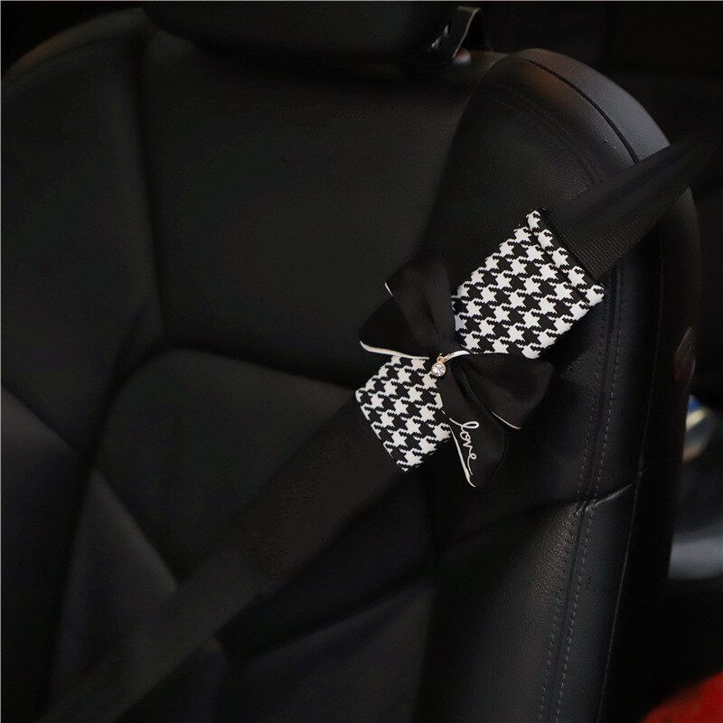 Bọc Vô Lăng Ô Tô Họa Tiết Nanh Sói Houndstooth Đính Nơ Thời Trang, Cá Tính
