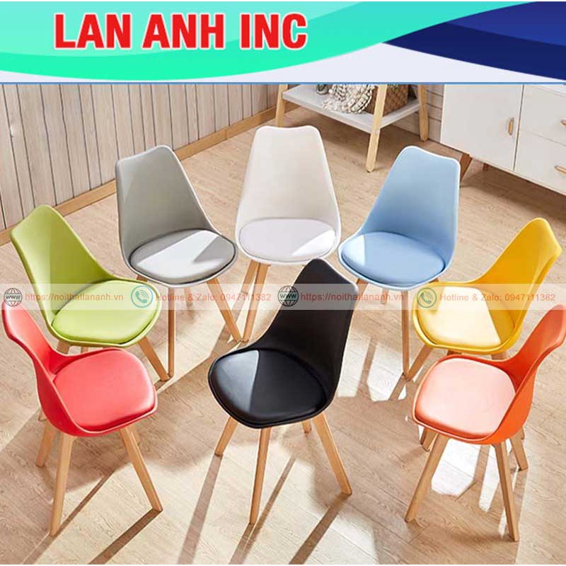 ▣☫Ghế nhựa chân gỗ văn phòng cafe tựa lưng cao nệm simili giá rẻ eames LAGN33-1