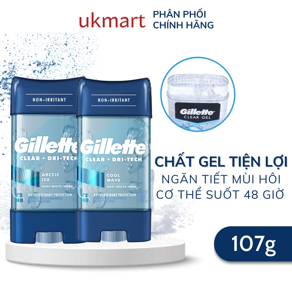 Lăn Khử Mùi Nam Gillette Clear Gel 107g Sport Active, Arctic Ice, Cool Wave 6in1 Ultimate Protection
