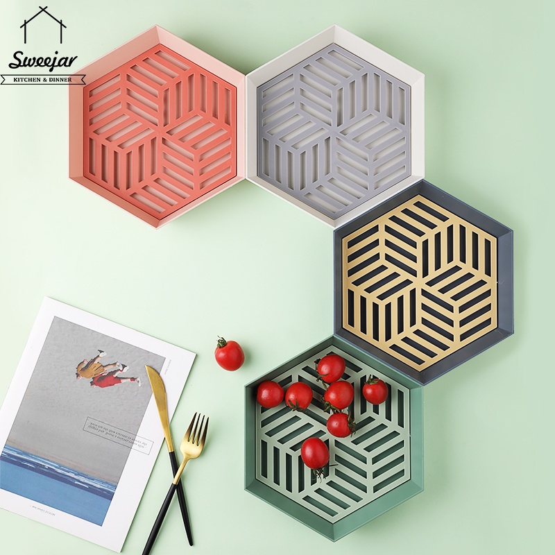 Khay đựng trái cây SWEEJAR bằng pp với khay lọc hong khô đựng đồ ăn nhẹ hình học để phục vụ trái cây và rau