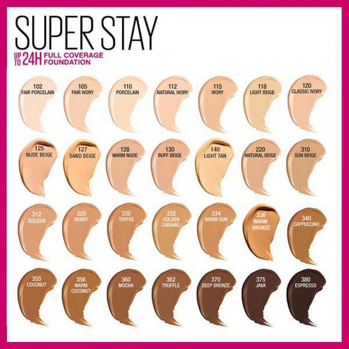 Kem Nền Che Phủ Hoàn Hảo, Bền Màu Lâu Trôi Maybelline Super Stay 24H Full Coverage Foundation 30ml