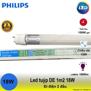 (Bộ 10) bóng Led tuýp Philips DE 1m2 18W - điện đi 2 đầu, sử dụng dòng điện trực tiếp, tiết kiệm điện đến 55% - 24 tháng