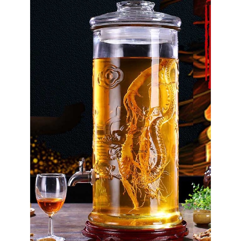 Bình ngâm rượu thủy tinh trụ rồng 12 lít có vòi