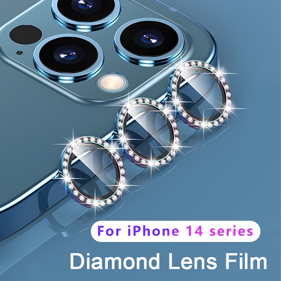 Nắp dán đính đá bảo vệ ống kính camera cho iPhone 11 12 13 14 15 Pro Max / 14 15 Plus / 13 mini