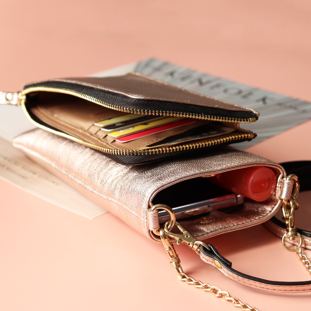 Túi đựng điện thoại đa năng da thật - Pink Ohara Leather