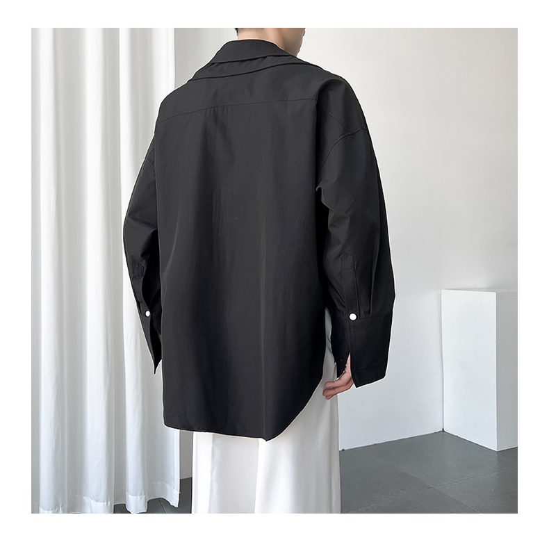 Áo Sơ Mi Nam Dài Tay Hai Lớp Cổ Rời Trang Trí Kim Loại Trang Trí Xây Dựng Tóc Mùa Xuân Thu