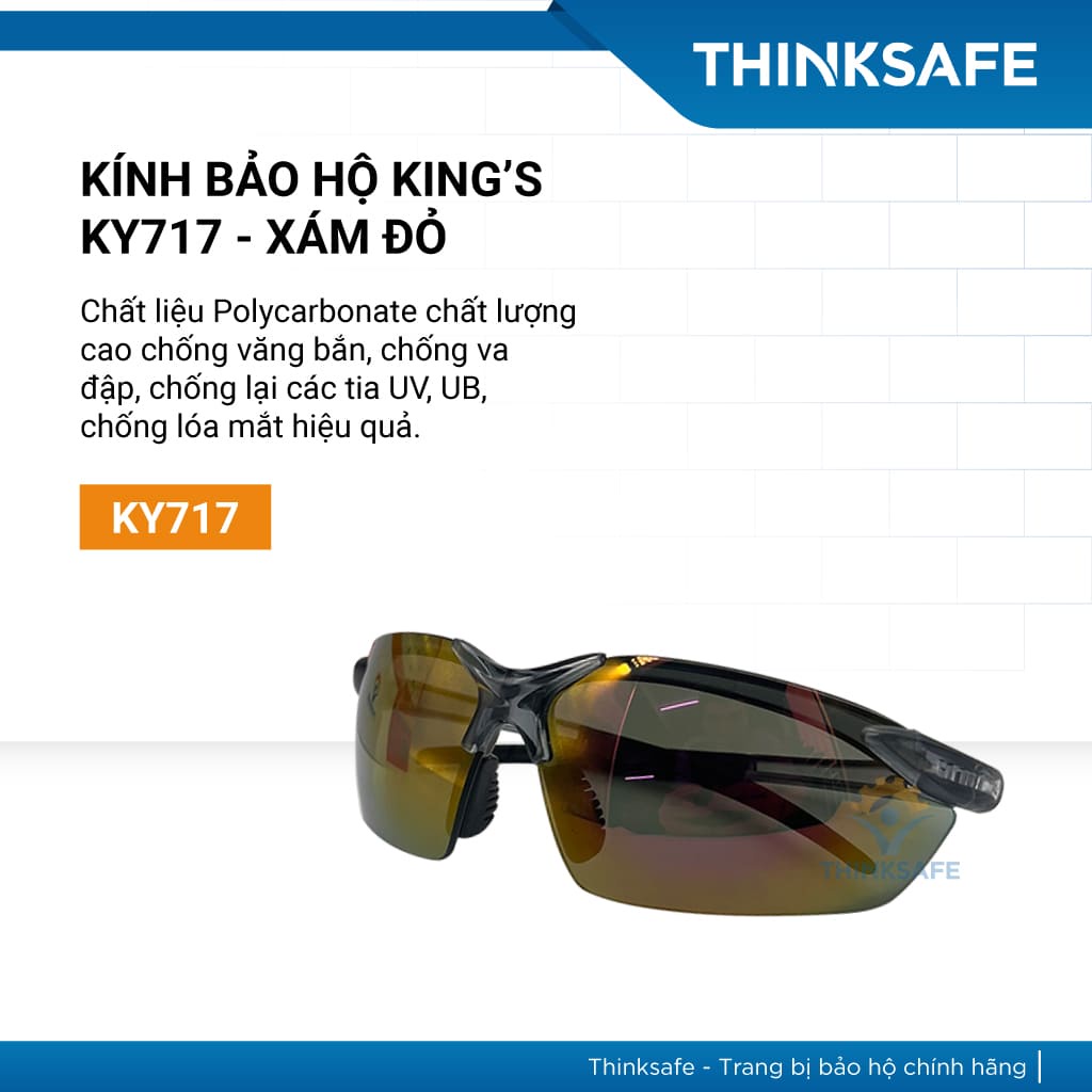 Kính bảo hộ Kings KY717 màu đen tráng bạc ánh đỏ  Chống chói Chống bụi Chống tia UV, chống mờ sương  - THINKSAFE
