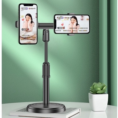Giá đỡ điện thoại để bàn 𝑪𝑨𝑶 𝑪𝑨̂́𝑷, Kẹp 2 điện thoại  livestream quay video tiktok,  điều chỉnh cao thấp tiện lợi sử dụn