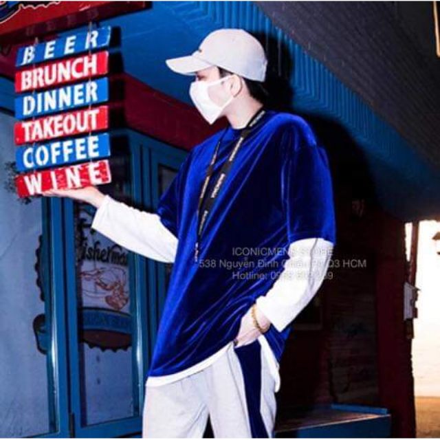 Áo thun nhung nam fom rộng,tay lỡ | BigBuy360 - bigbuy360.vn