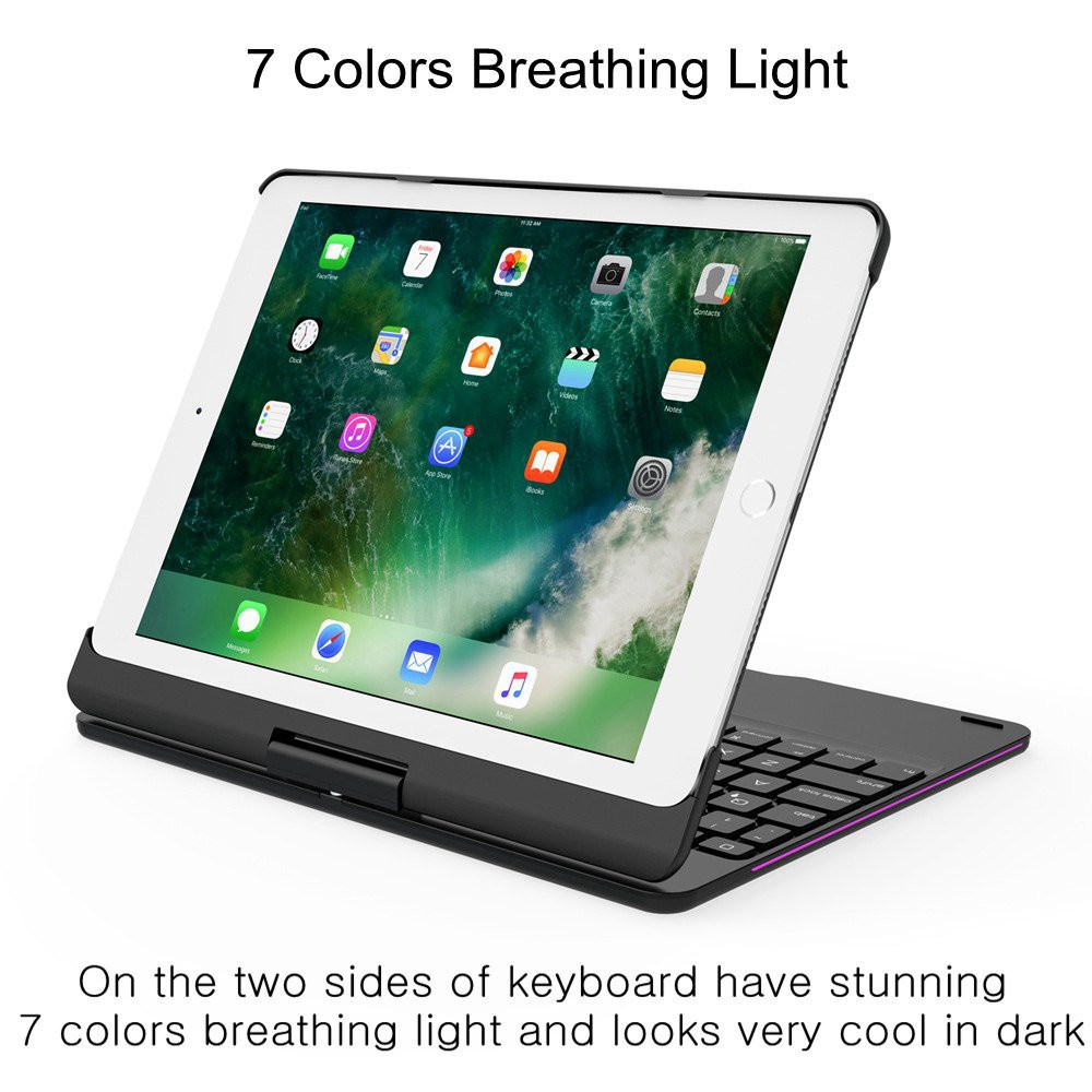 Bàn phím Bluetooth xoay 360 độ cho iPad Air 2, iPad Pro 9.7, New iPad 2017, ipad air - 7 màu đèn cho bàn phím