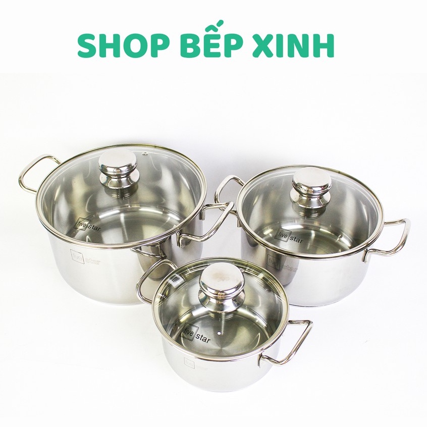 Bộ nồi Fivestar inox 430 nắp kính 3 đáy dùng được mọi bếp - nồi inox bếp từ cao cấp