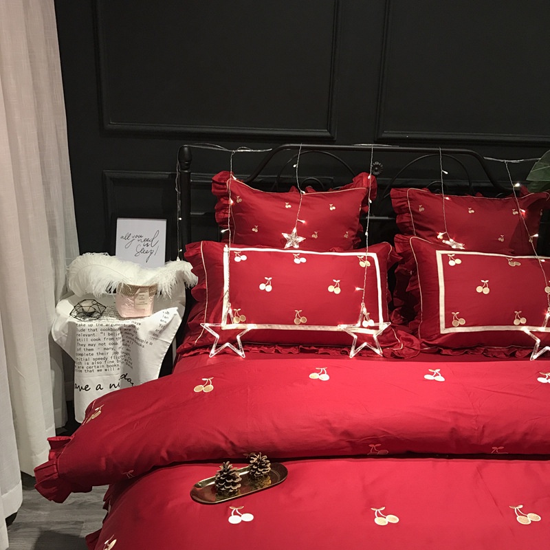 888888 Bộ chăn ga cưới cotton lụa thêu 6CT cao cấp hàng nhập