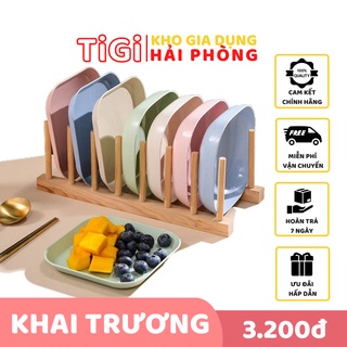Đĩa nhựa lúa mạch, set 8 đĩa lúa mạch vuông tròn nhiều màu đựng hoa quả, trái cây đồ ăn tiện lợi - Tigi