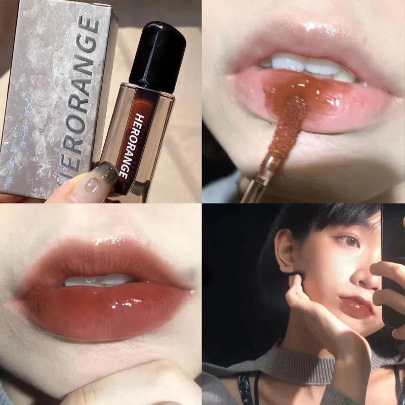 Herorange Son Kem Dưỡng Ẩm Màu Trà Sữa Hiệu Ứng Gương Cho Nữ Son Bóng Dưỡng Ẩm Cho Đôi Môi Đầy Đặn