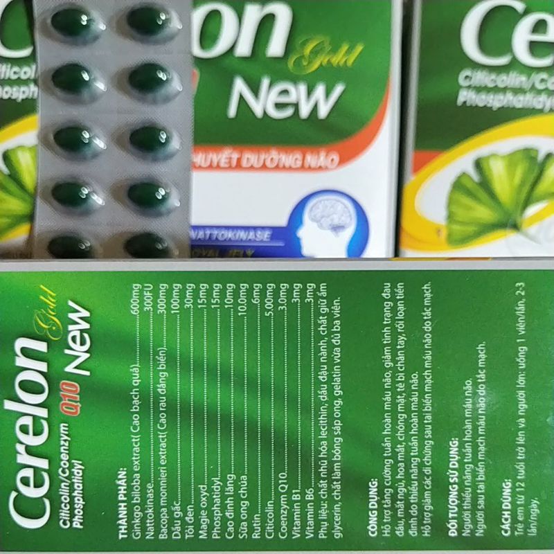Hoạt huyết dưỡng não Cerelon Q10 Gold bổ não trợ tim tăng cường trí nhớ