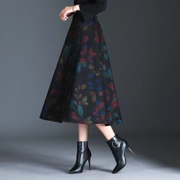 Chân Váy Dài Qua Gối Dáng Chữ A Lưng Cao In Họa Tiết Thời Trang Cho Nữ