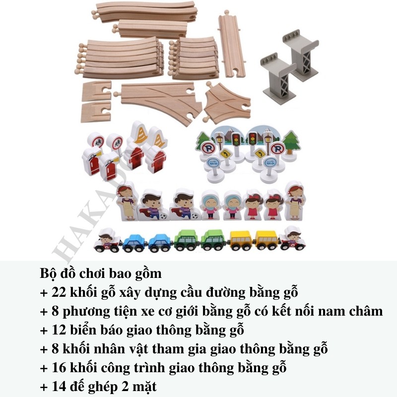 Đồ chơi mô hình 80 khối xây dựng giao thông thành phố bằng gỗ cho bé phát triển tư duy