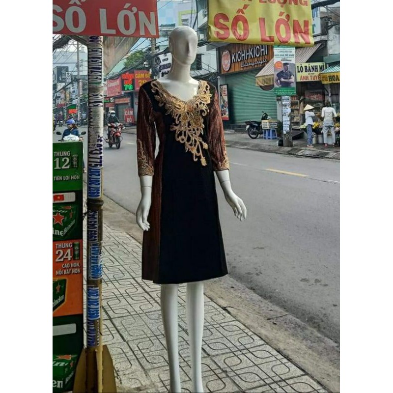 ĐẦM TRUNG NIÊN CAO CẤP DỰ TIỆC DÁNG SUÔN KẾT BÔNG 3D