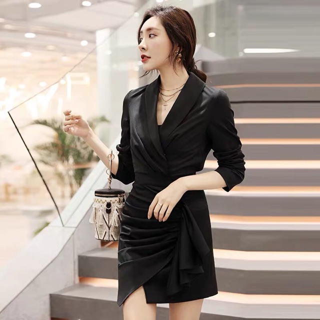 Đầm ôm cổ vest vạt xéo ulzzang