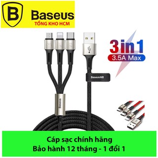 Cáp sạc đa năng 3 đầu Baseus 3.5A, Cáp sạc và truyền dữ liệu siêu bền Baseus Caring Touch Selection 3in1 Cable 3.5A