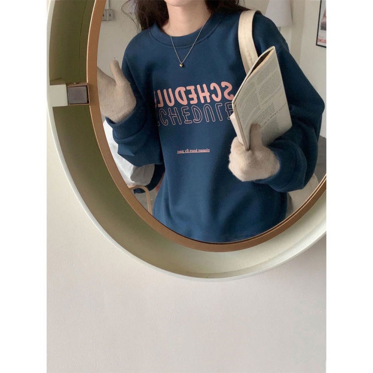 Áo nỉ cổ tròn dáng rộng in chữ mới phong cách Hàn Quốc dễ phối đồ cho nam và nữ