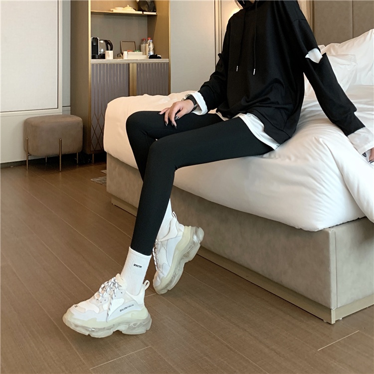 Xiaozhainv Quần legging lưng cao màu đen thời trang cho nữ