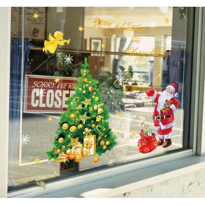 Decal Trang Trí Noel - Ông già noel phát quà bên cây thông | BigBuy360 - bigbuy360.vn