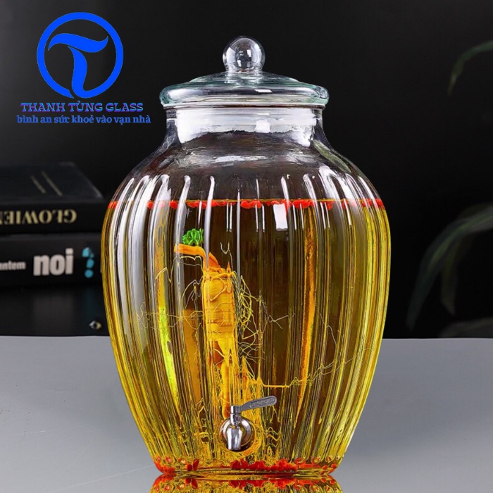 Bình Ngâm Rượu Thủy Tinh bí Sọc .10 Lít Không Van & có van