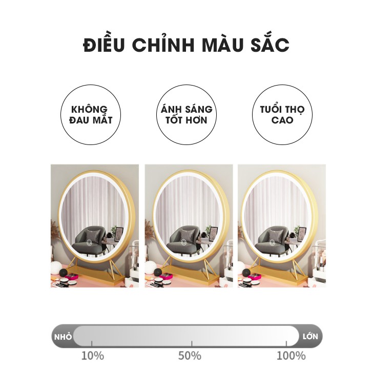 Gương trang điểm với đèn led sang trọng để bàn máy tính,bàn trang điểm thiết kế hiện đại phong cách lịch lãm Bắc Âu