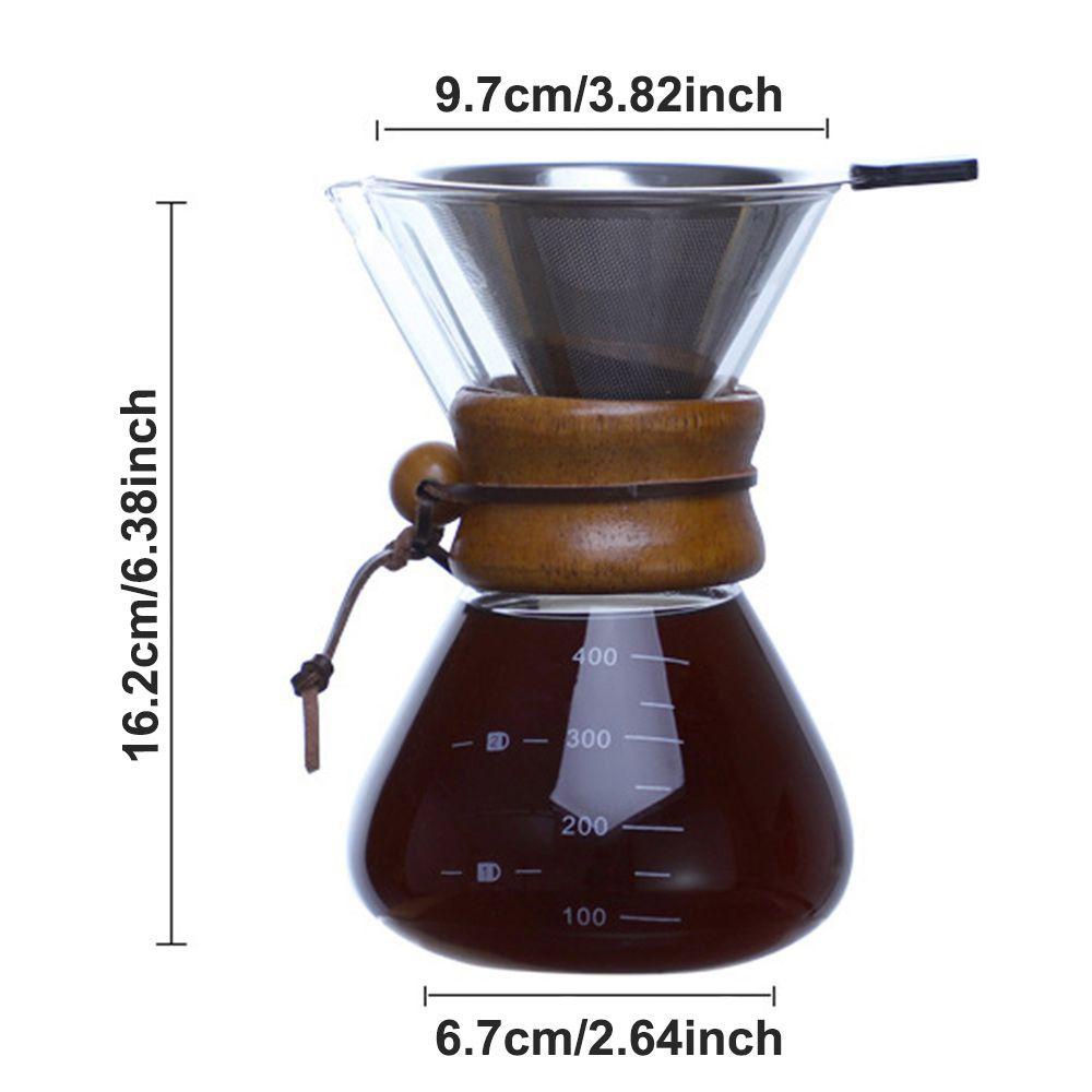 Ấm Đun Nước Bằng Thép Không Gỉ Tay Cầm Gỗ Và Kính Lọc 400ML