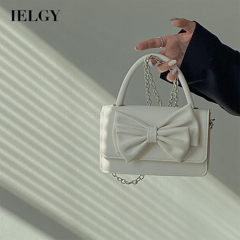 Túi Đeo Chéo Hình Vuông Nhỏ Đính Nơ Phối Dây Đeo Sợi Xích Thời Trang Cho Nữ