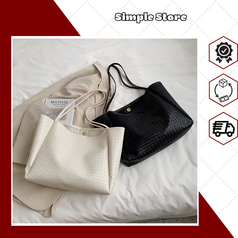 Túi tote trơn to 2 màu đen trắng để vừa laptop PU35