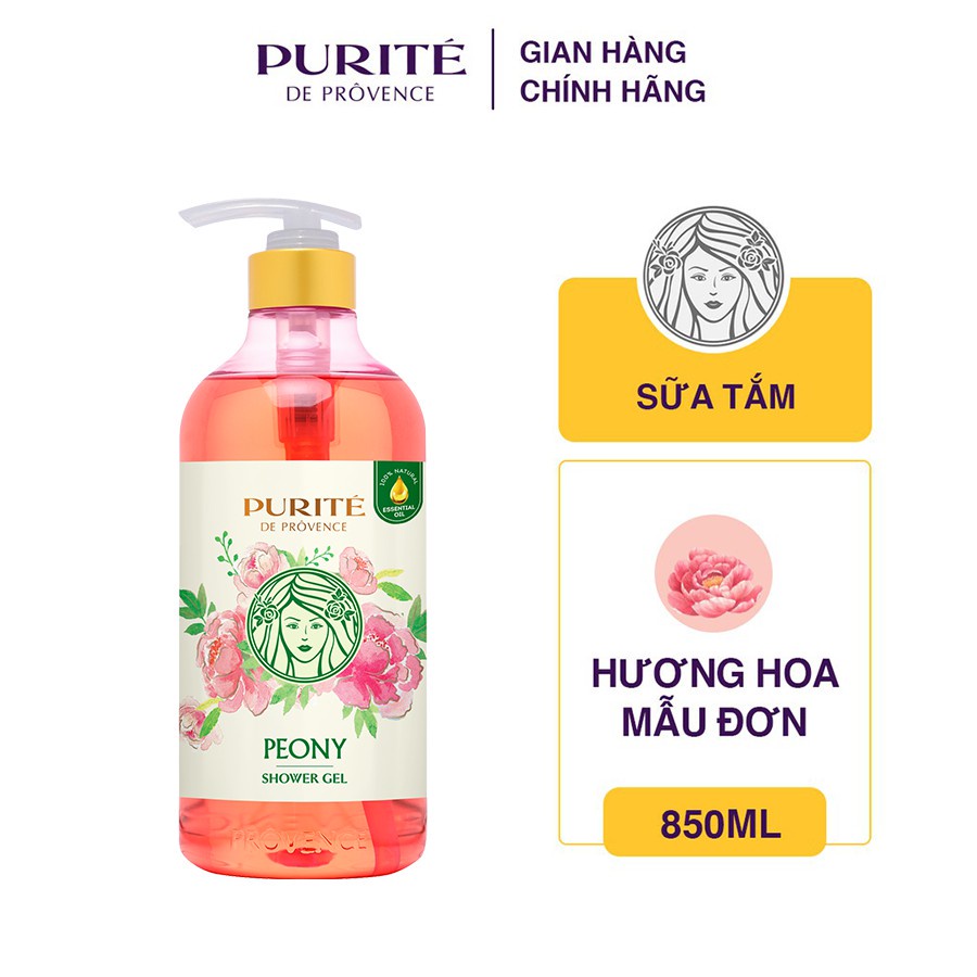 Combo 2 Sữa tắm Purité sáng mịn hoa anh đào 850ml + sữa tắm thư giãn hoa mẫu đơn 850ml