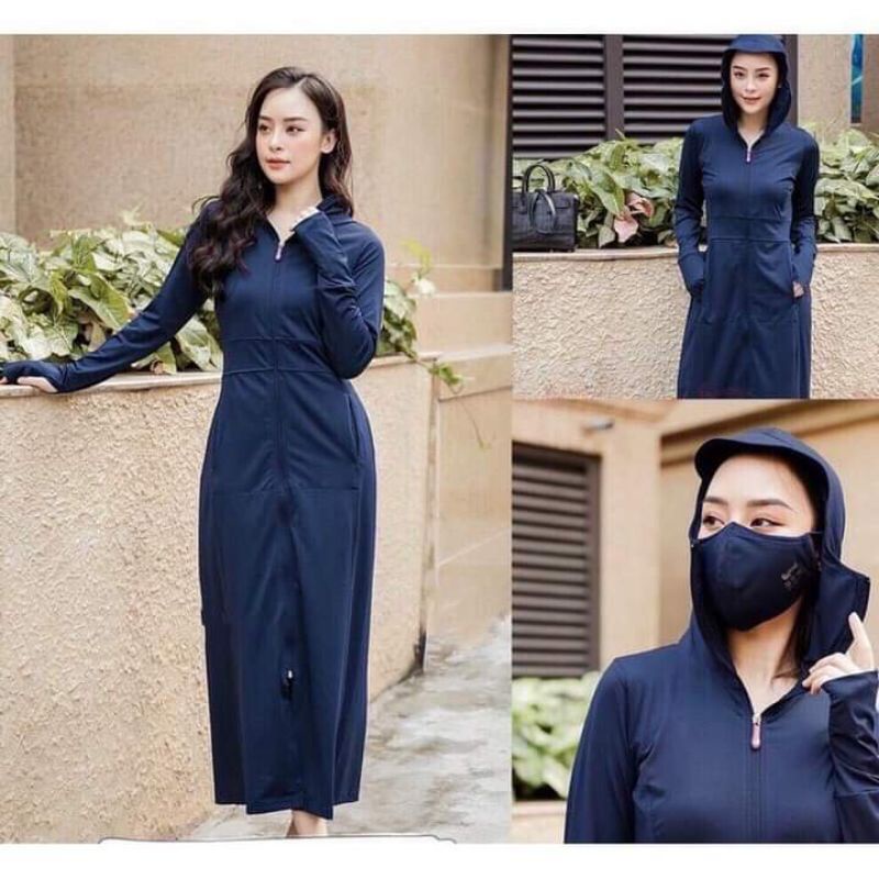 Áo chống nắng   nữ cao cấp 2 lớp dáng dài toàn thân ,  lưới tản nhiệt 2 bên sườn thoáng khí làm mát