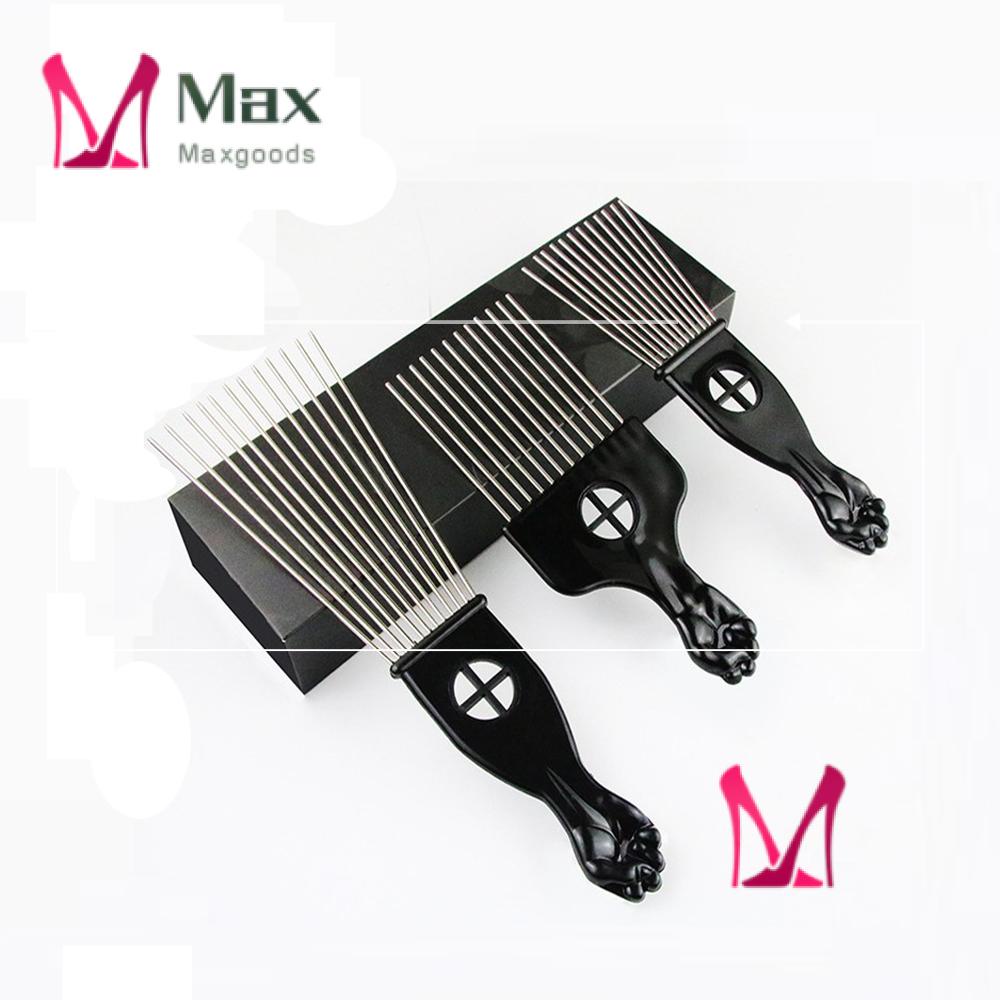 [Hàng mới về] Lược afro pick chải tóc giả tạo kiểu xoăn/ thắt bím răng kim loại màu đen bền bỉ thời trang cho nam nữ