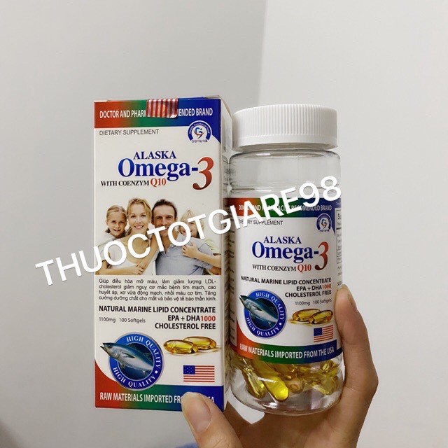 Viên dầu cá Alaska Omega3 gia đình  ( Lọ 100 viên)