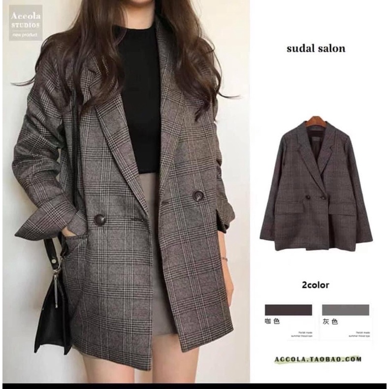 Áo khoác Blazer Kẻ lật tay ( Ảnh thật)