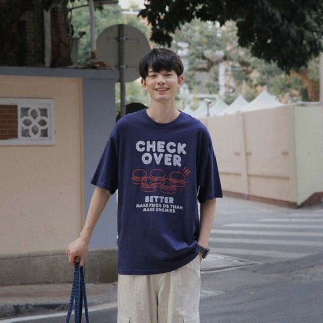 Áo Thun tay lỡ Unisex Dạng cặp CHECK OVER