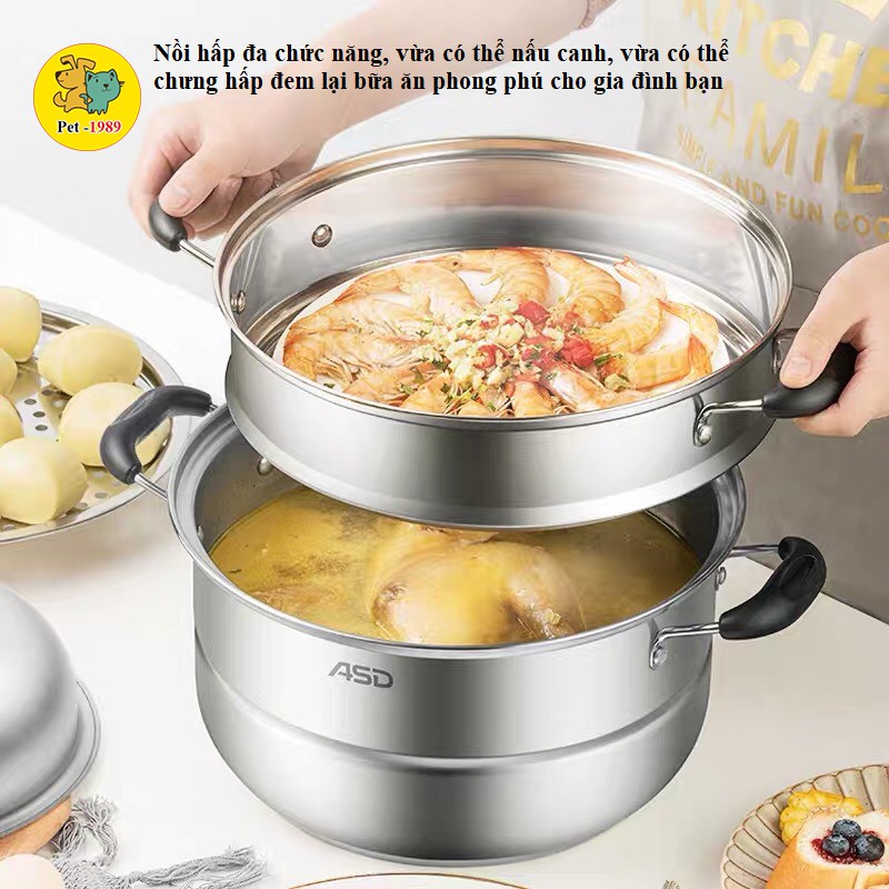 Nồi Hấp 3 tầng inox cao cấp ADS 24 cm - 28 cm Pet-1989