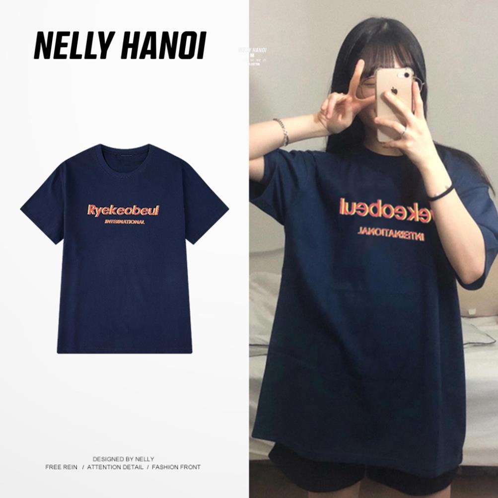 Áo phông tay lỡ NELLY chất cotton dành cho nữ form rộng unisex hàng có sẵn màu tím than giao ngay mẫu Ryekeobeul 031 ⚡