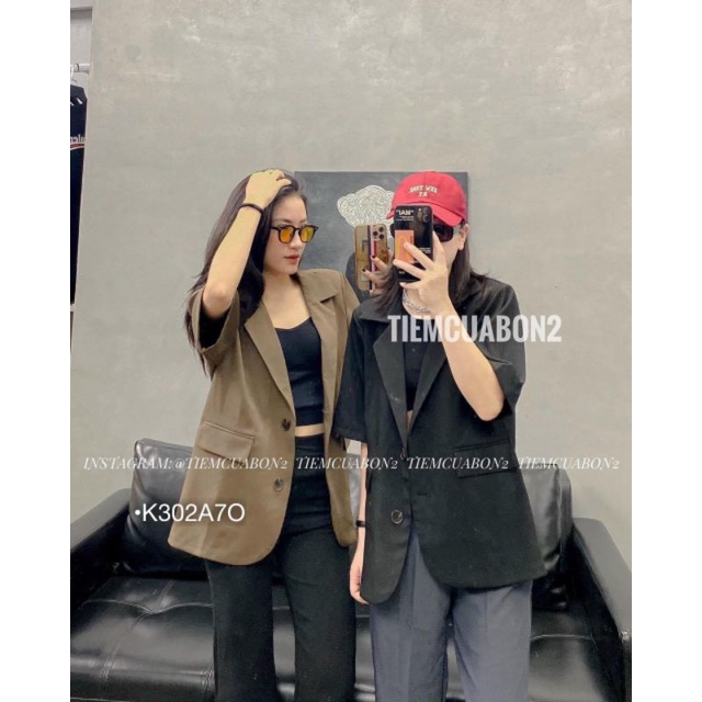 Áo Blazer Tay Ngắn Công Sở Áo Vest Nữ Hàn Quốc Dáng Rộng Túi Nắp Màu Đen/Nâu/Kem/Xanh | BigBuy360 - bigbuy360.vn