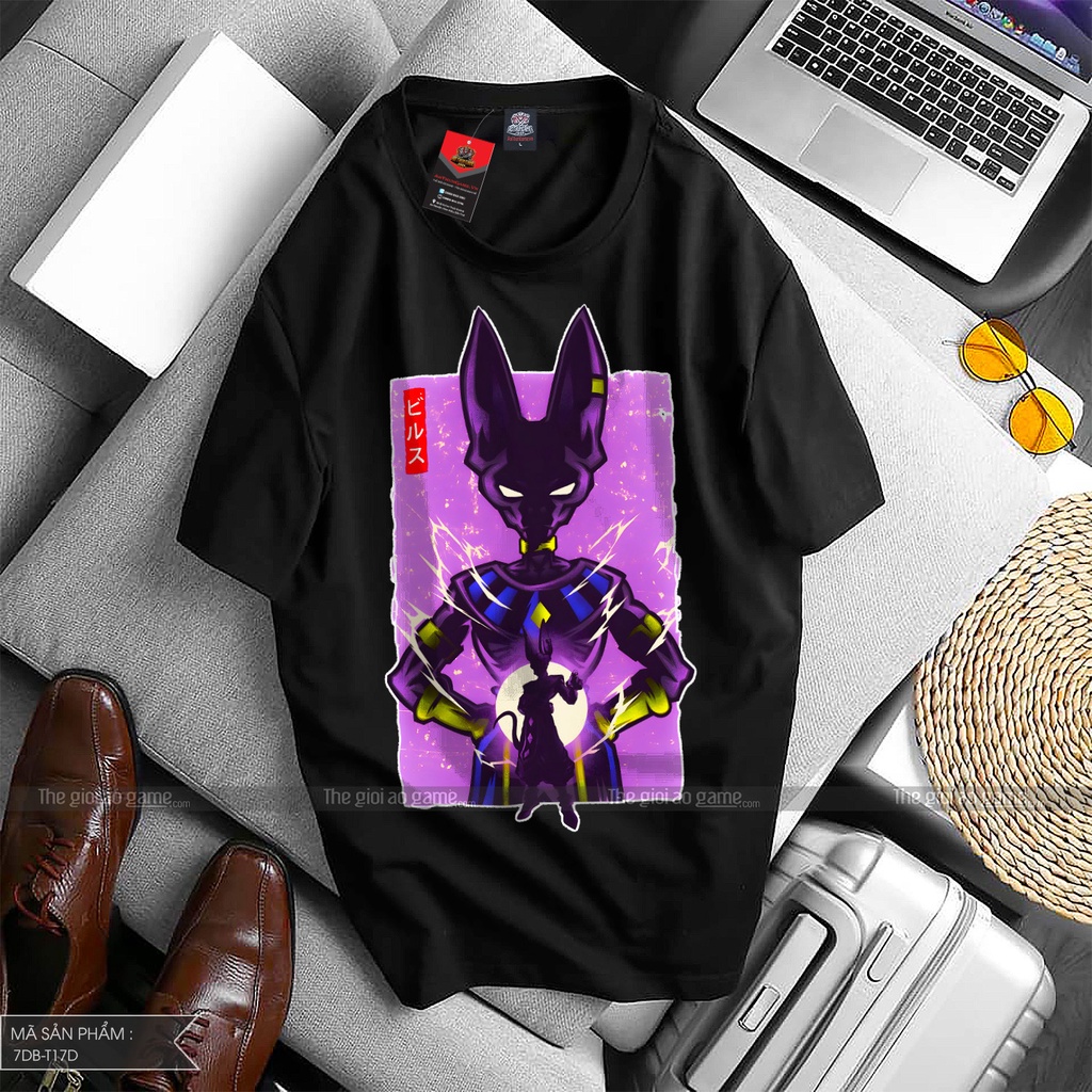 Áo thun Unisex Goku Beerus Đen T17 Mới, Áo phông Nam Nữ Son Goku 7 Viên Ngọc Rồng Có size nhỏ cho bé Thegioiaogame