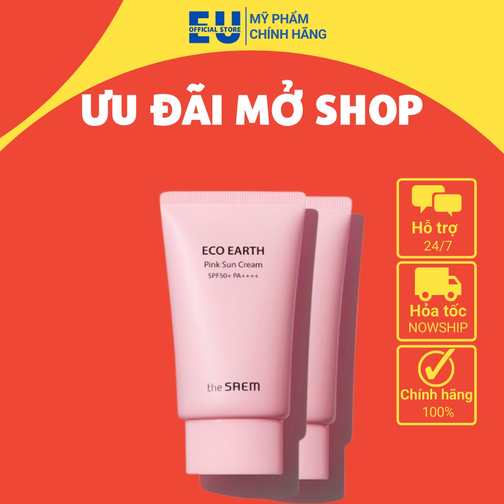 [Loại 50 ml] The SAEM Eco Earth Power Pink Sun Cream Kem Chống Nắng Hồng phiên bản mới