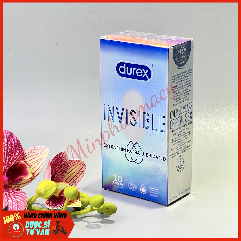 Bao cao su DUREX Invisible Extra thin Extra lubricated Siêu Mỏng Thêm Chất bôi trơn Che tên sản phẩm - Minpharmacy