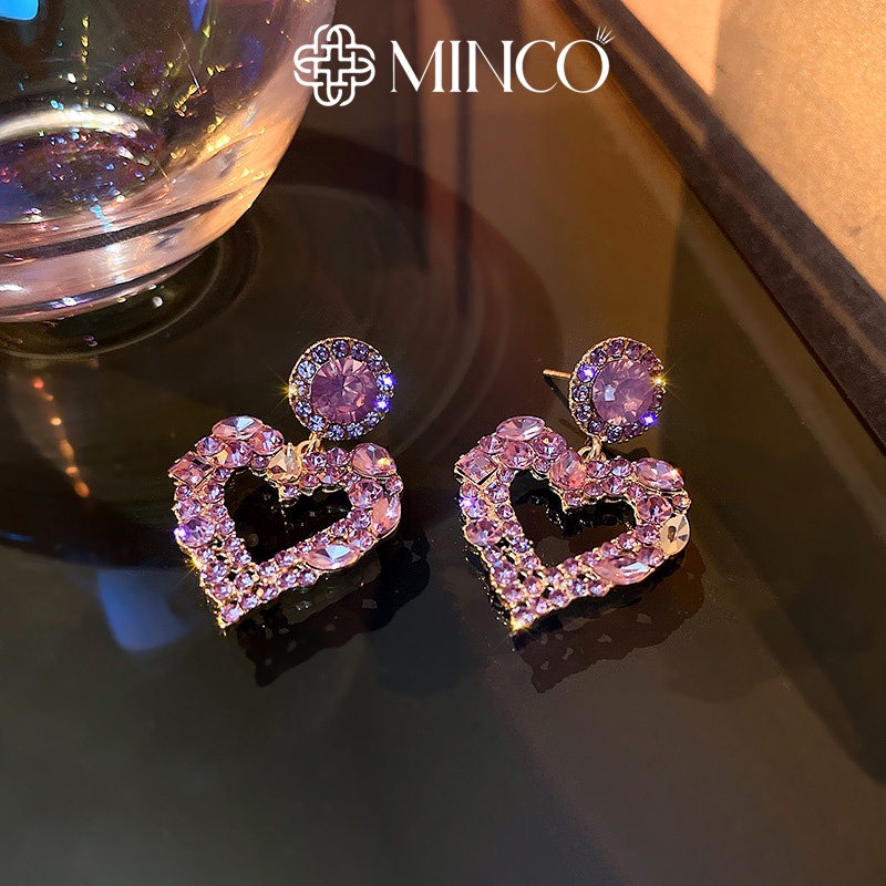 Bông tai nữ đính đá trái tim Minco Accessories phụ kiện trang sức sang chảnh BT198