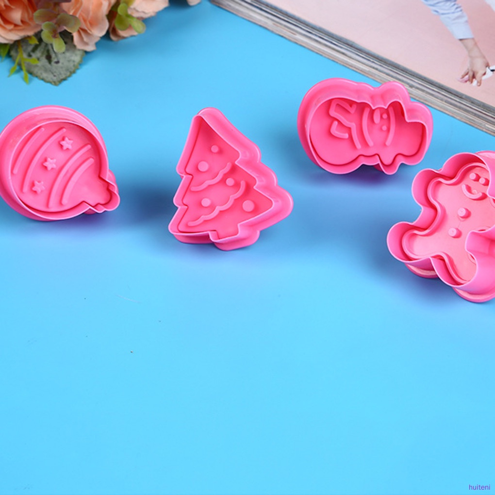 Set 4 Khuôn Cắt Làm Bánh Quy Bằng Nhựa Abs Cấp Thực Phẩm Phong Cách Giáng Sinh