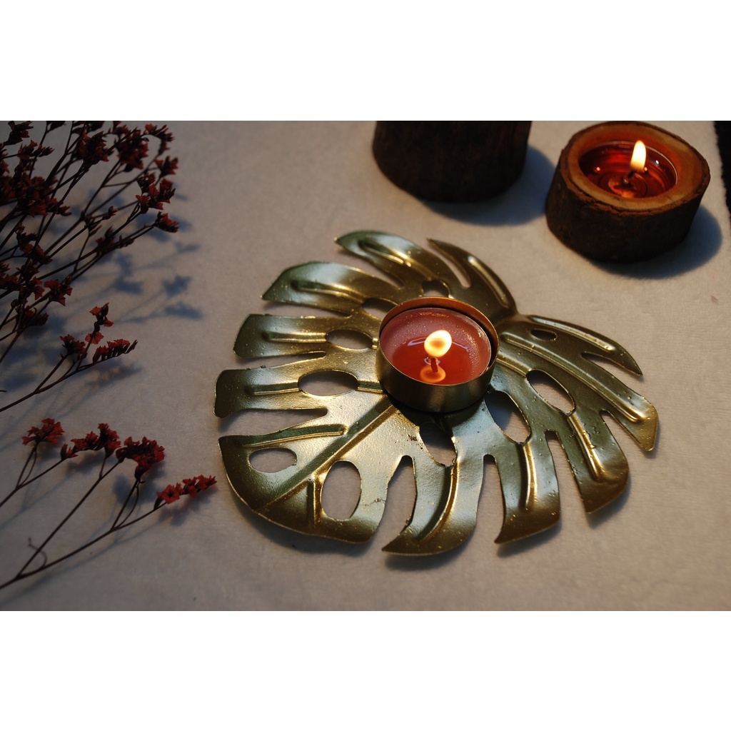 Đế nến 1 Tealight lá vàng