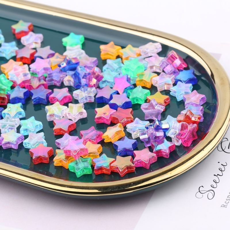 5 Hạt nhựa ngôi sao hologram xỏ lỗ 2 đầu/ Hạt nhựa hình ngôi sao màu hologram 11x11mm/Nguyên liệu làm vòng tay, xỏ hạt