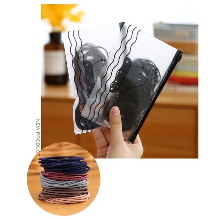 Túi 100 Chun Buộc Tóc Nhiều Màu - 100 Thun Cột Tóc Trơn Kèm Túi Đựng Khóa Zip