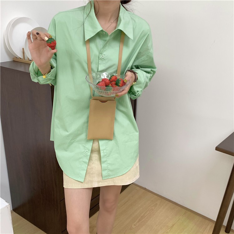 Áo Sơ Mi Dáng Rộng Màu Trơn Kiểu Retro Hồng Kông Thời Trang Dễ Phối Đồ